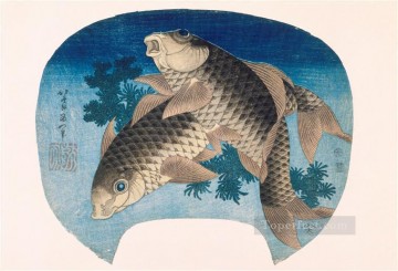  Hokusai Pintura al %C3%B3leo - dos carpas Katsushika Hokusai Ukiyoe